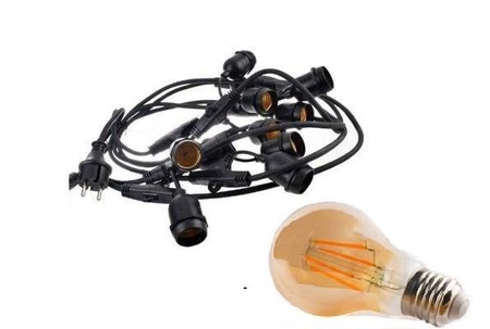 Zestaw girlanda ogrodowa żarówkowa 15m 15pkt +  15szt żarówka vintage retro Edison Filament LED 4W A60 E27 2300K